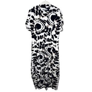 Alembika Dress Womens (2) 6/8 Black White Tie Dye Jersey Pockets Midi Casual